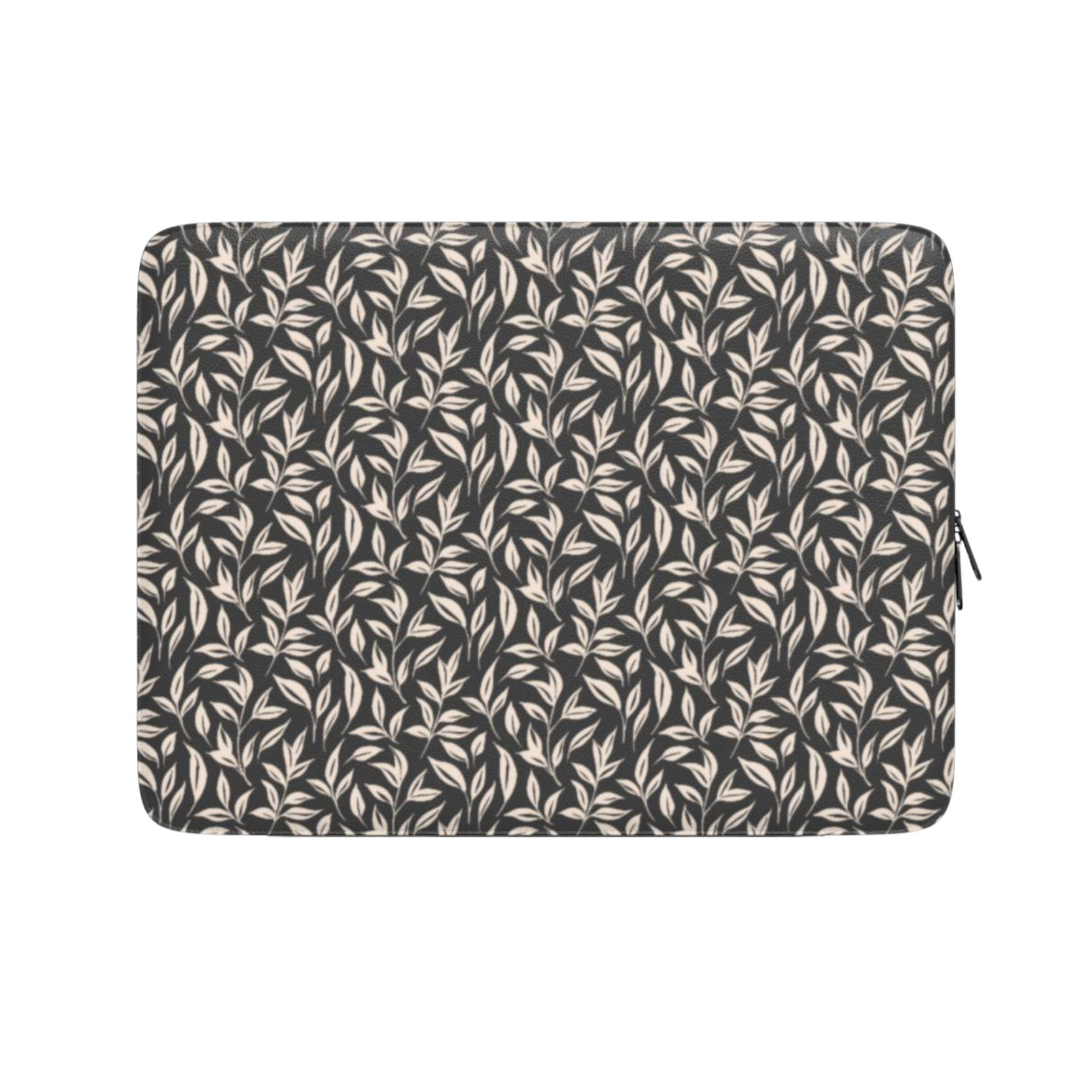 Laptop sleeve with leaf pattern on a white background