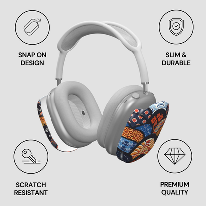 Gray headphones with colorful design on a light gray background with feature icons. | Casenari