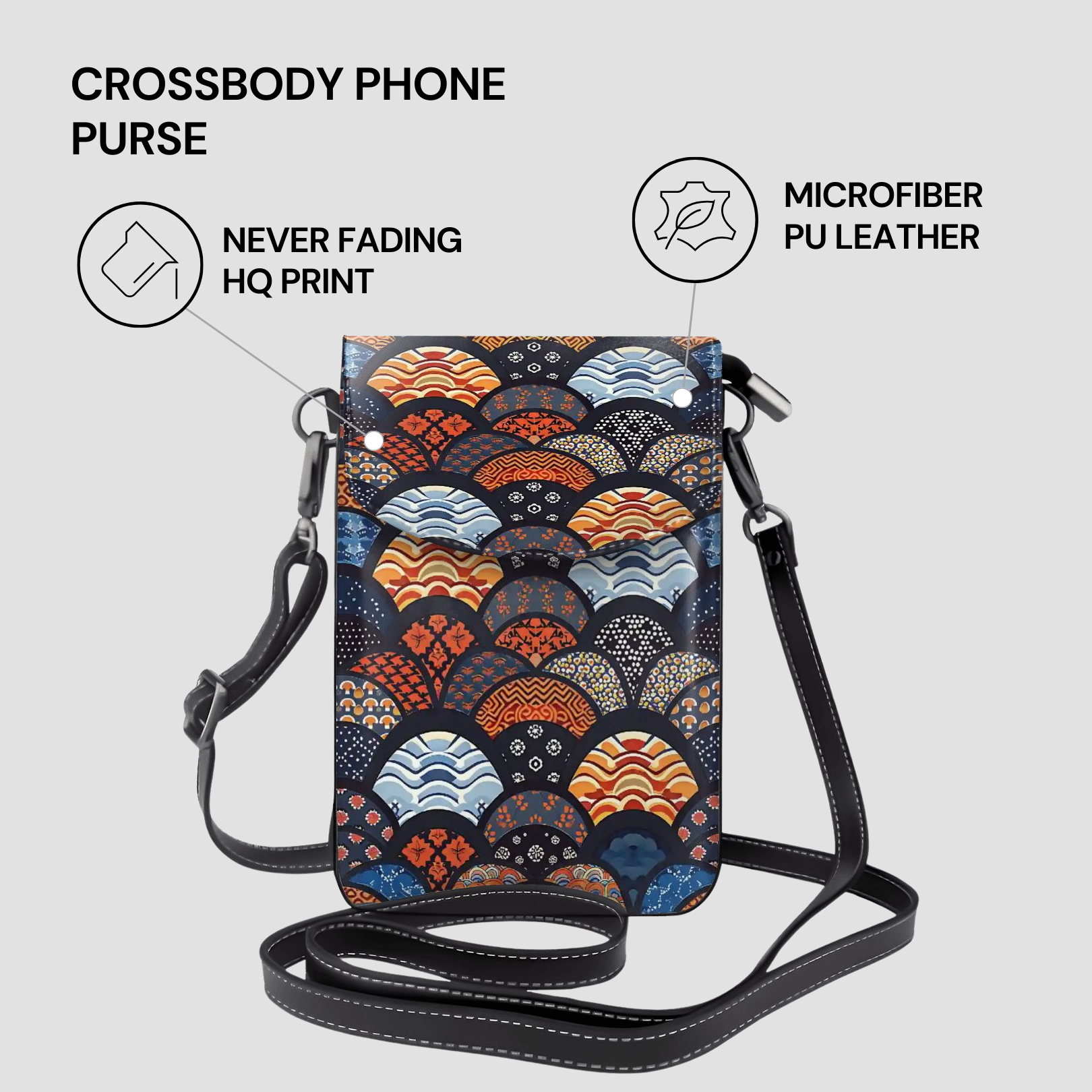 Crossbody phone purse with wave pattern on a light gray background | Casenari