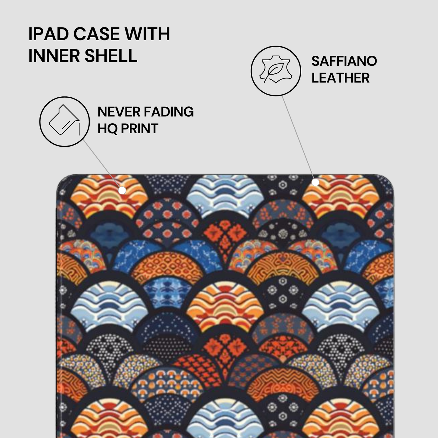 IPAD CASE WITH INNER SHELL featuring saffiano leather, never fading HQ print on a patterned design. | Casenari