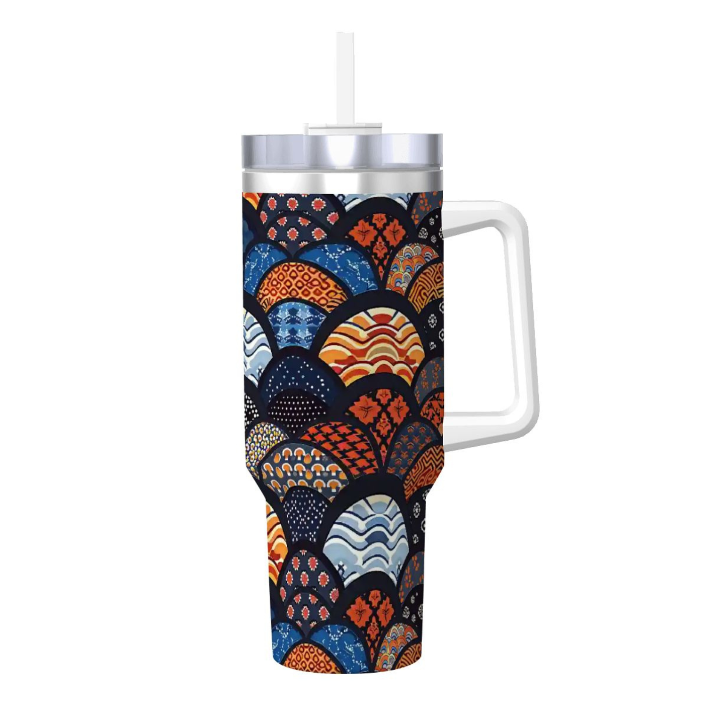 Colorful patterned tumbler with a handle on a white background | Casenari 
