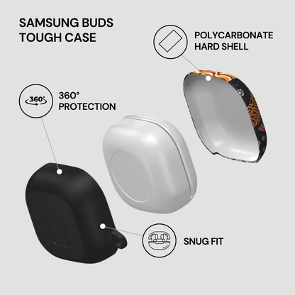 Samsung Buds Tough Case with features highlighted on a light gray background | Casenari