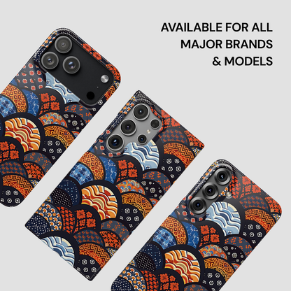 Patterned phone case on a white background with text 'Available for all major brands & models'. | Casenari