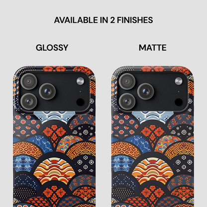Two phone case designs, one glossy and one matte, with a geometric pattern on a white background. | Casenari