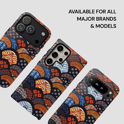 Patterned phone case on a white background with text 'Available for all major brands & models'. | Casenari