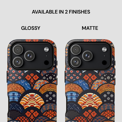 Two phone case designs, one glossy and one matte, with a geometric pattern on a white background. | Casenari
