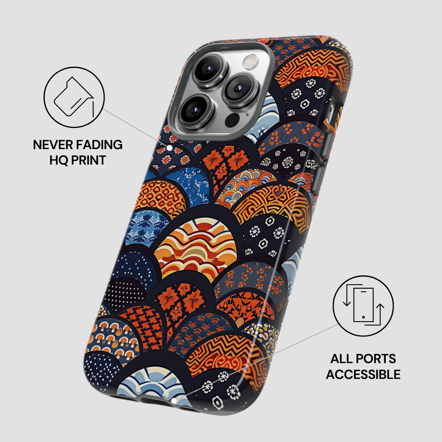 Phone case with a colorful geometric pattern on a light gray background | Casenari