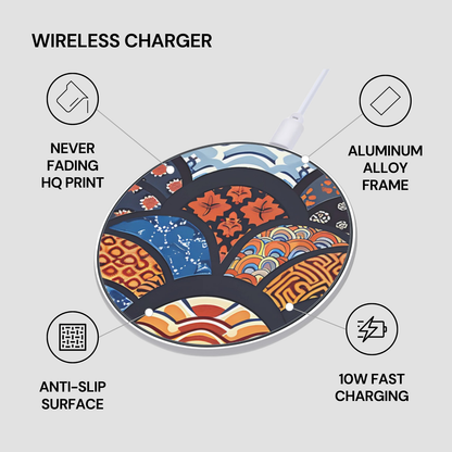 Wireless charger with decorative design on a light gray background | Casenari