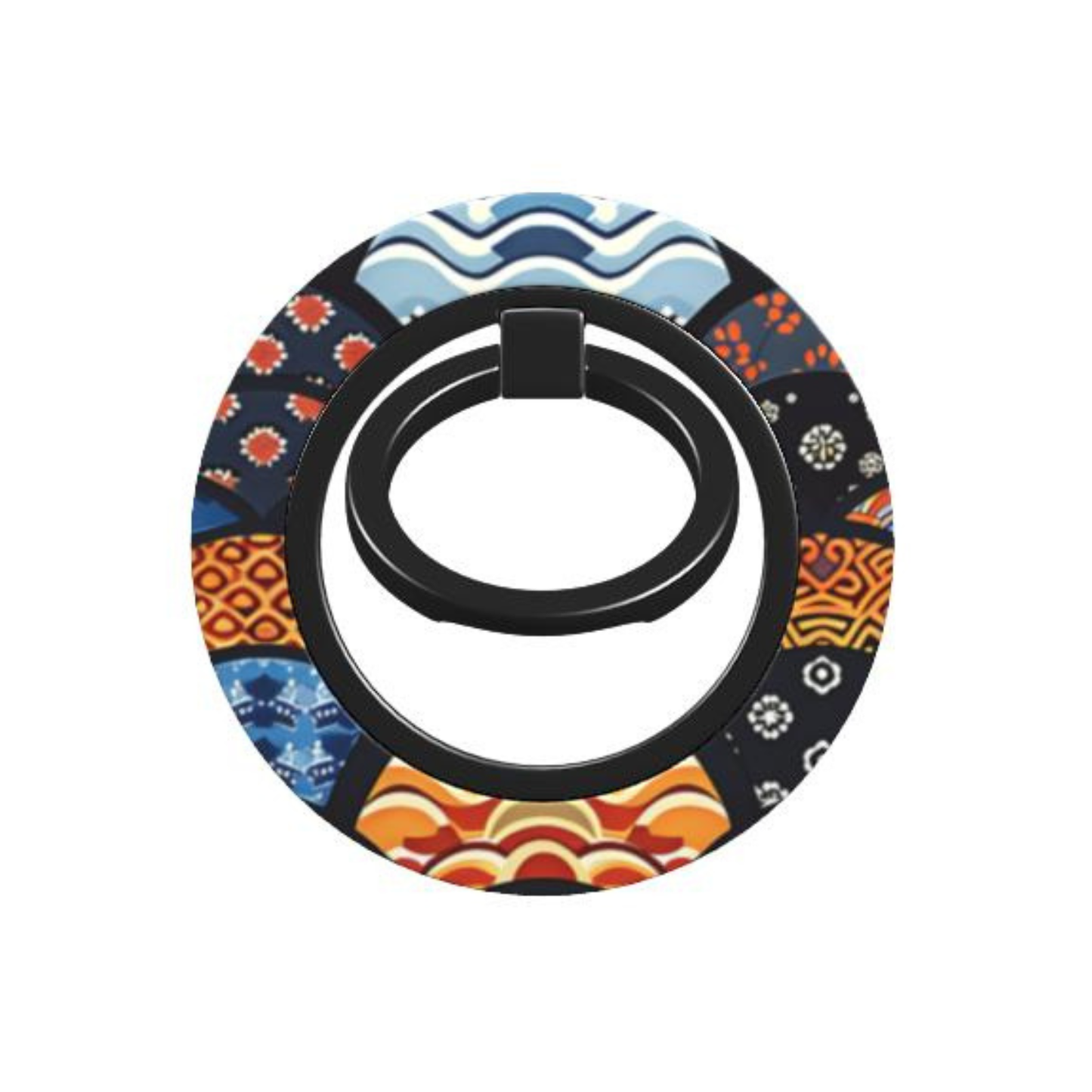Colorful phone ring holder with geometric patterns on a white background | Casenari