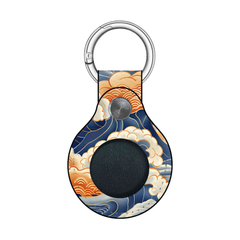 Airtag holder with a design of clouds and waves on a white background