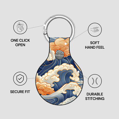 Airtag holder with wave design and features on a light gray background