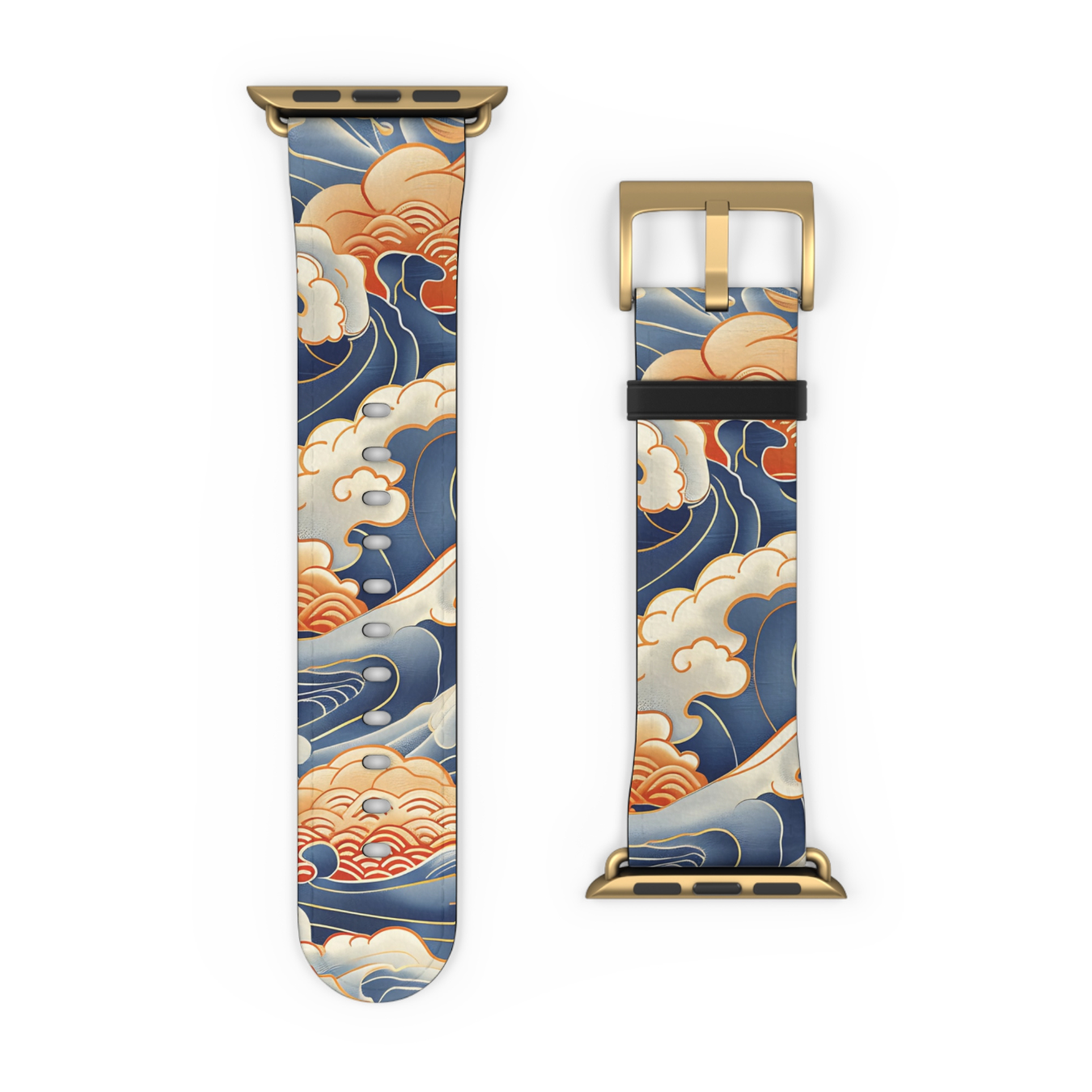 Watch band with wave and cloud design on a white background