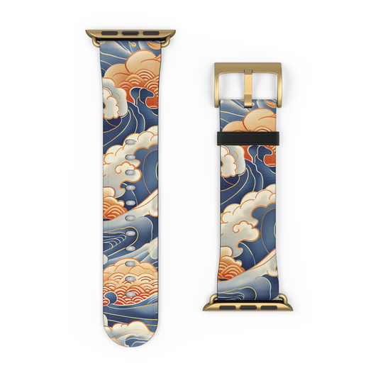Watch band with wave and cloud design on a white background