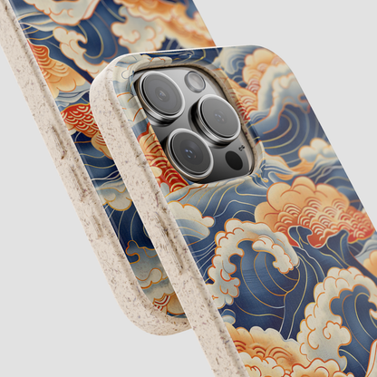 Phone case with wave design and beige border on a white background