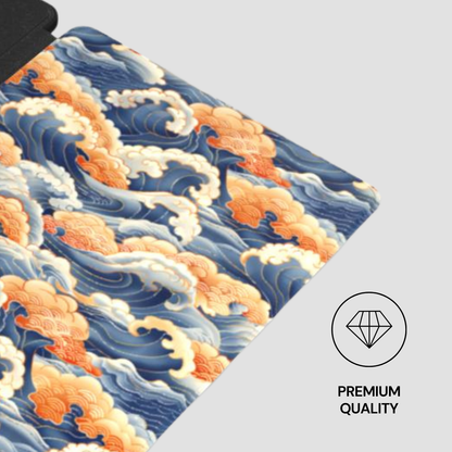 Product with wave pattern and 'Premium Quality' label on a gray background