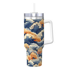 Tumbler with wave design and handle on a white background