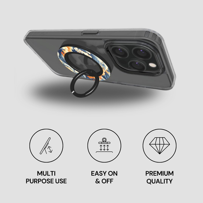 Phone case with ring holder on a gray background