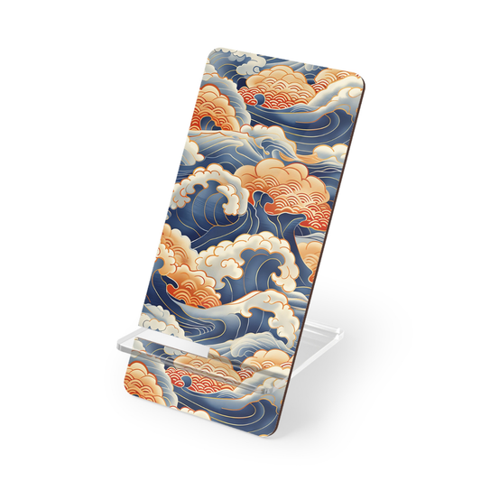 Phone stand with wave design on a white background