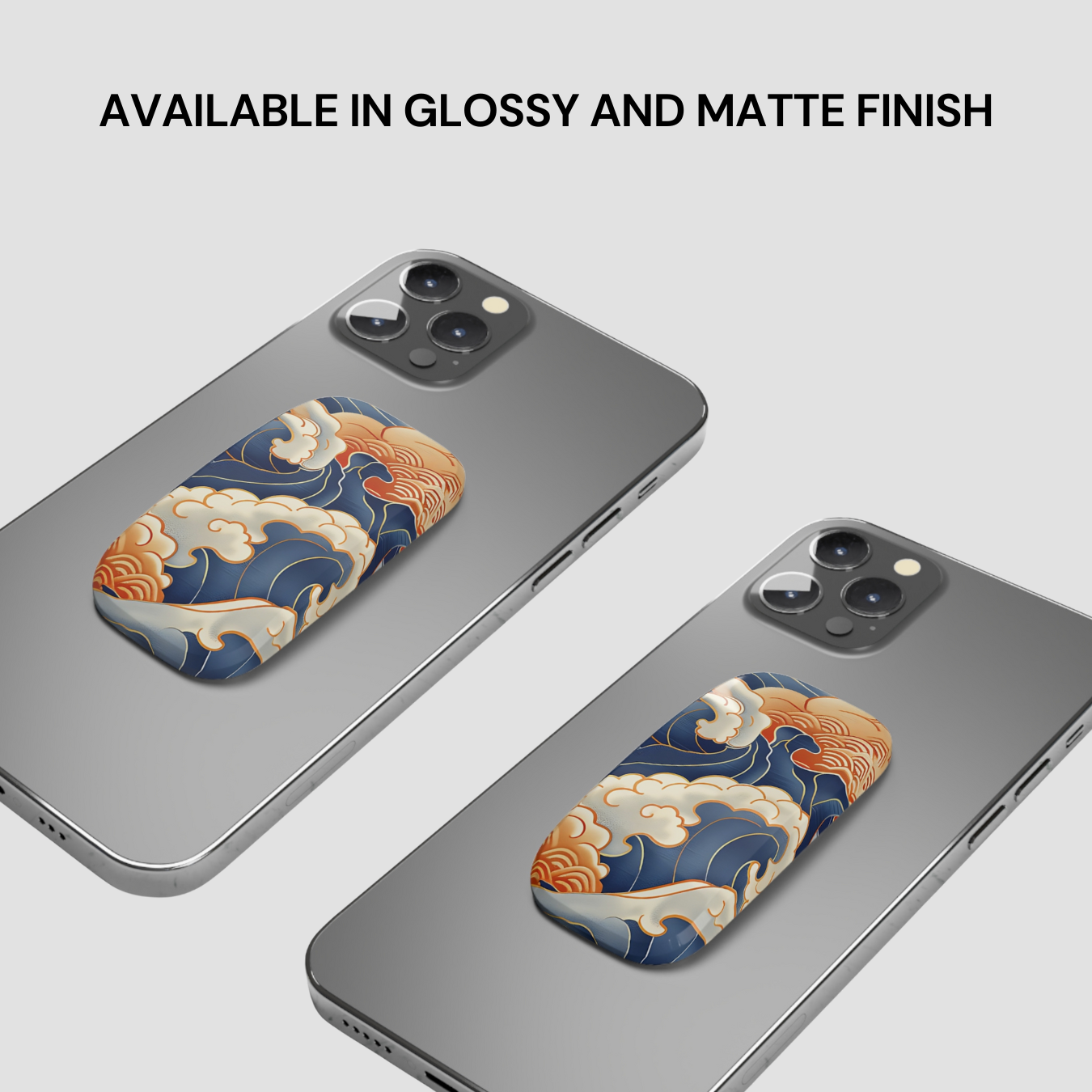 Two phone cases with a decorative design on a gray background, text indicating finish options. | Casenari