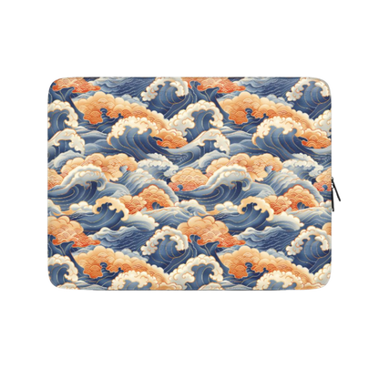 Laptop sleeve with wave pattern on a white background