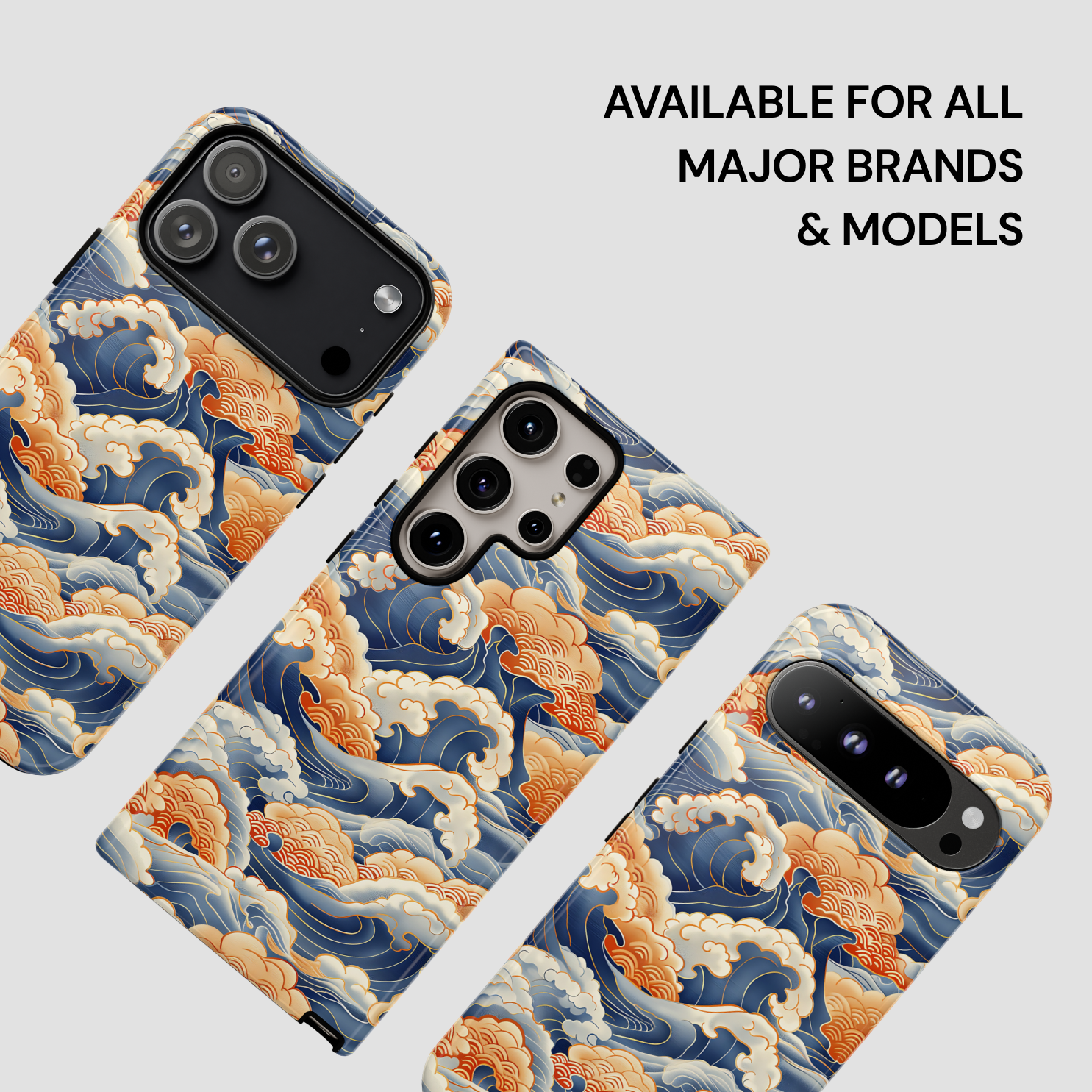 Phone case with wave design on a light gray background