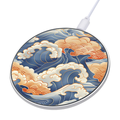 Wireless charging pad with wave design on a white background