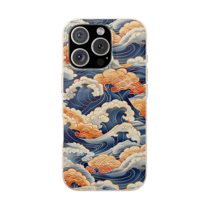Phone case with wave design on a white background