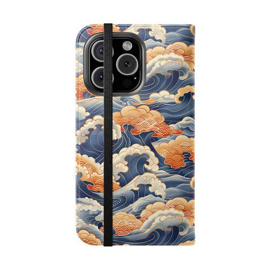 Phone case with wave design on a white background