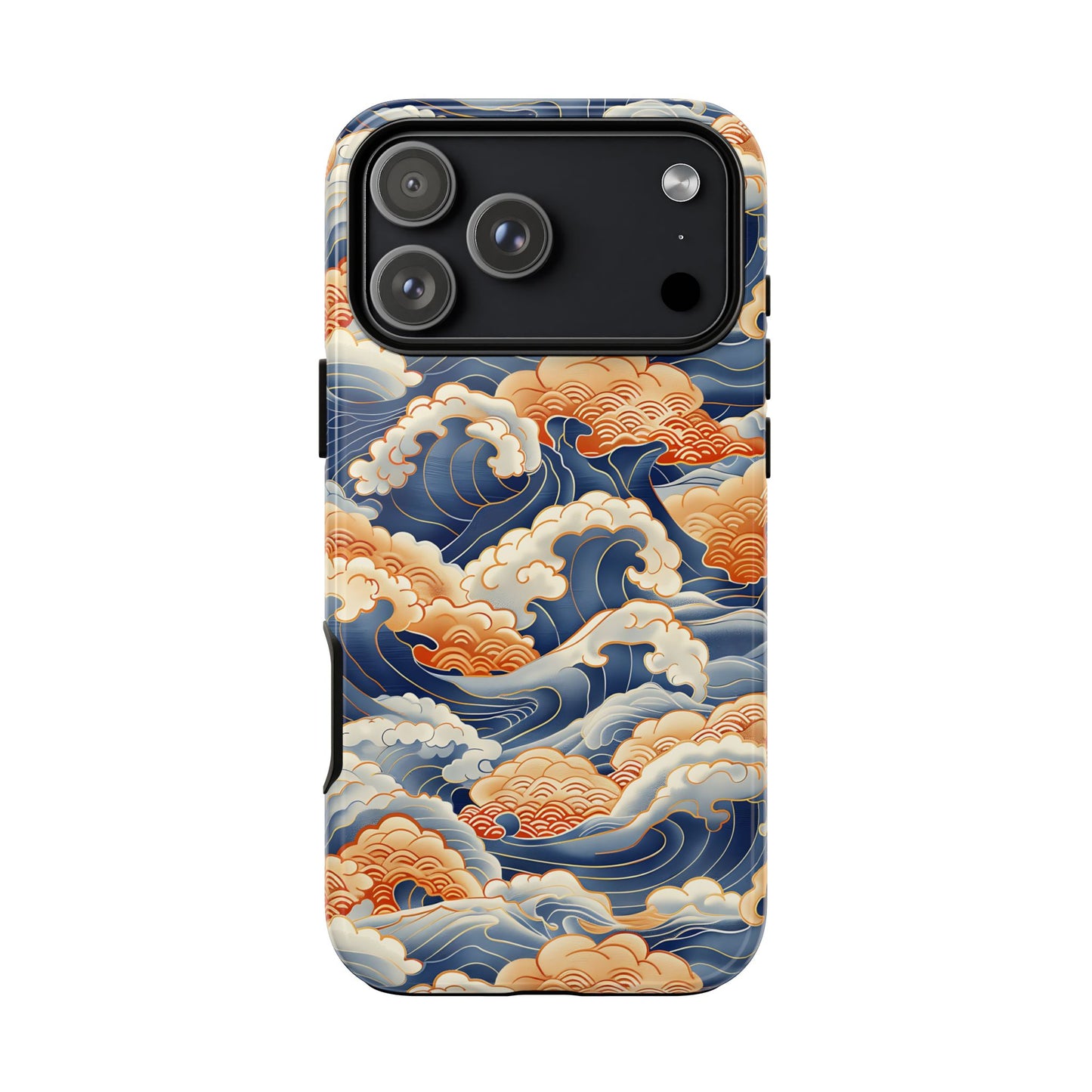 Phone case with wave design on a white background