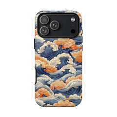 Phone case with wave design on a white background