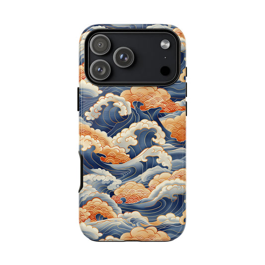 Phone case with wave design on a white background