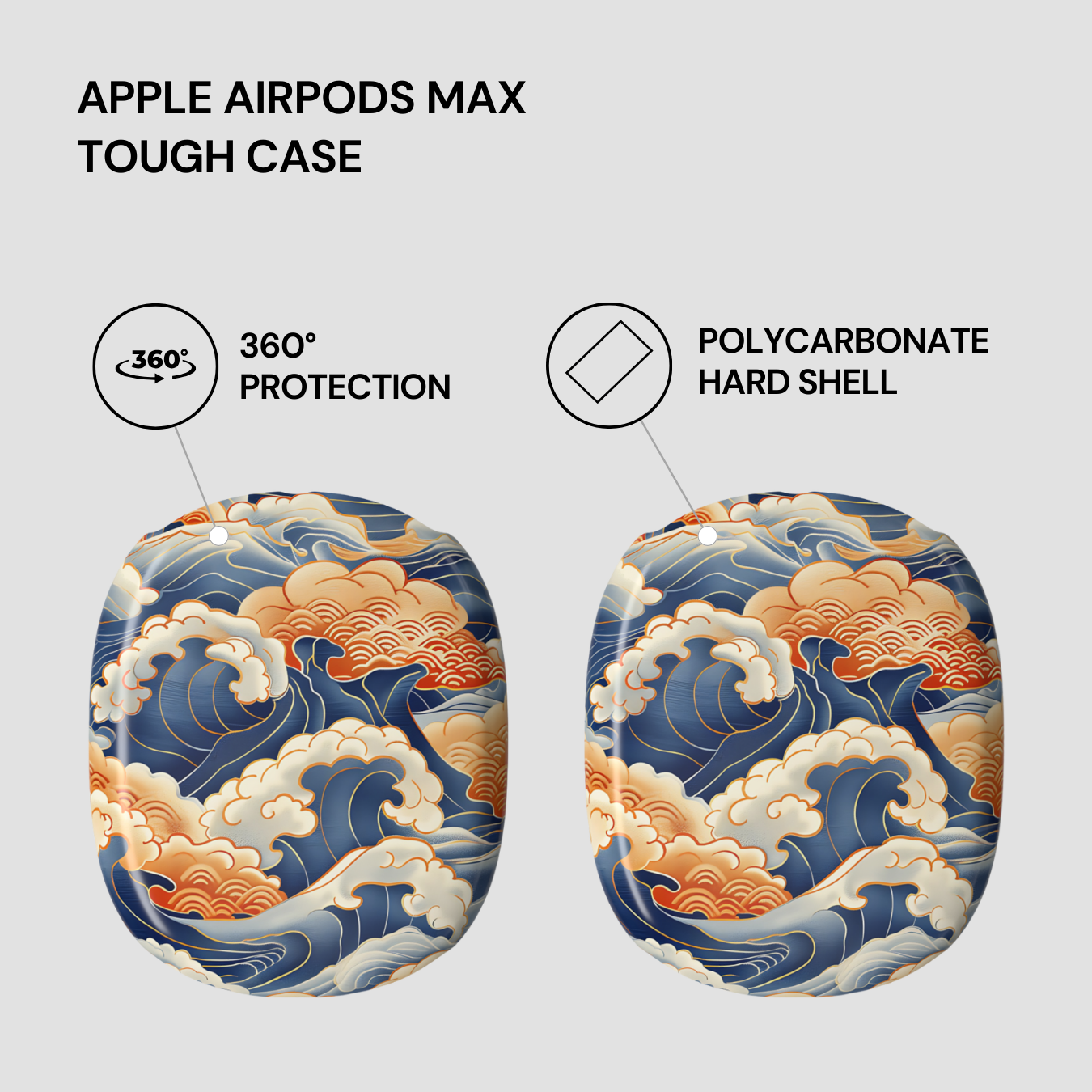 Apple AirPods Max tough case with wave design on a light gray background