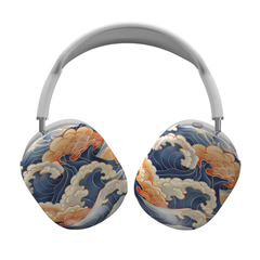 Headphones with a decorative wave pattern on a white background