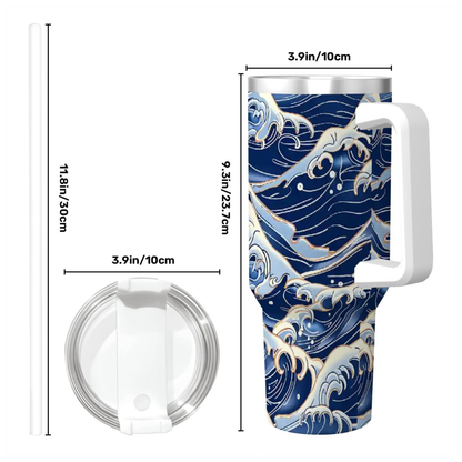Tumbler with wave design and measurements on a white background | casenari
