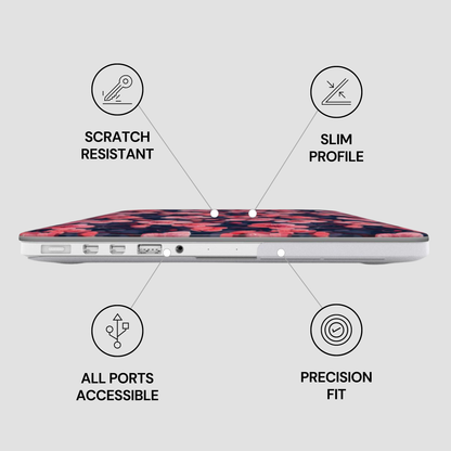 Laptop with features highlighted on a gray background