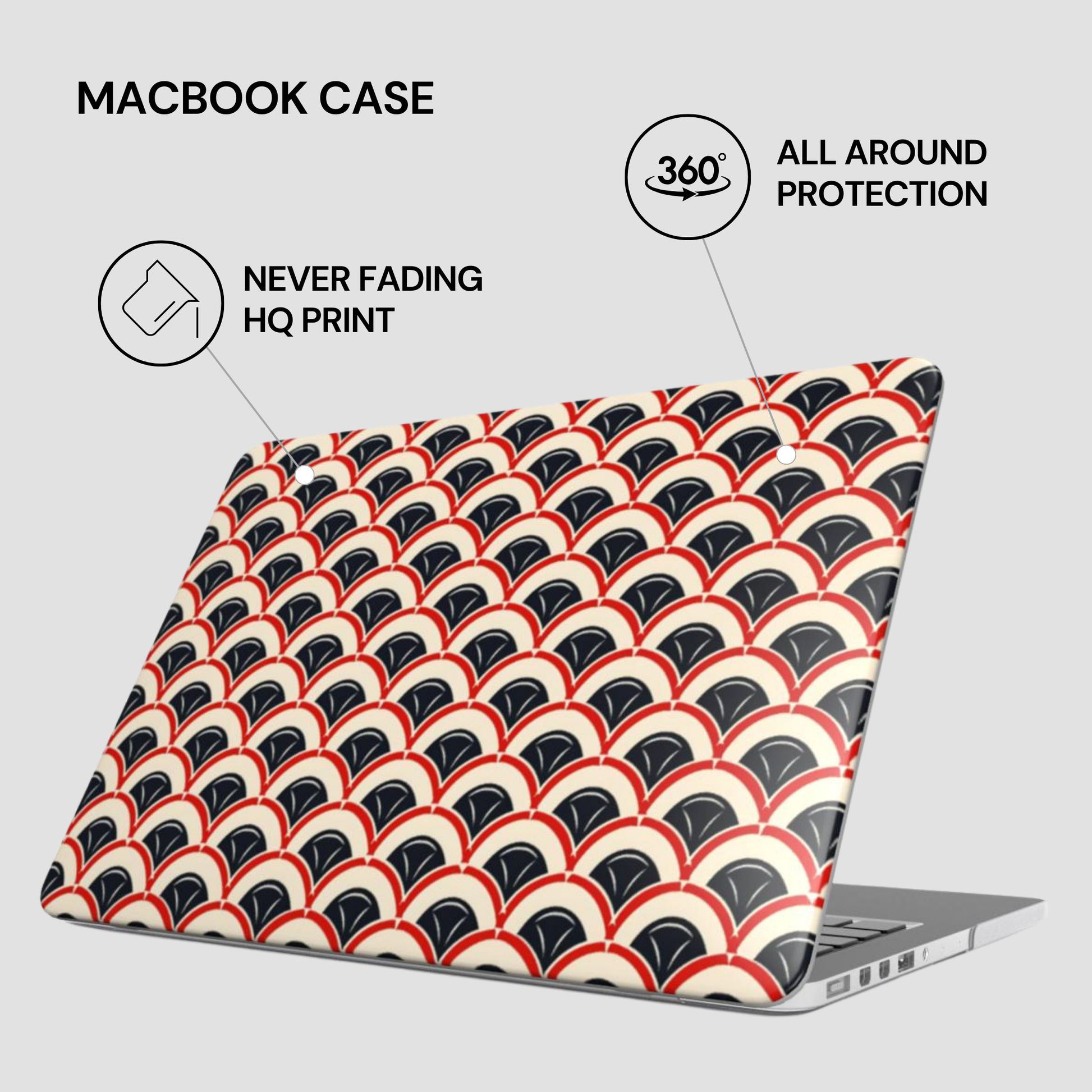 Macbook case with geometric pattern on a white background