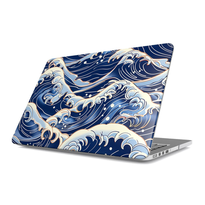 Laptop with a blue and white wave pattern on a white background | Casenari