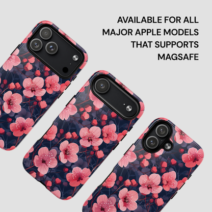 Floral phone case for Apple devices with text indicating compatibility.