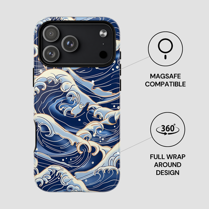 Phone case with wave design and Magsafe compatibility on a gray background | Casenari