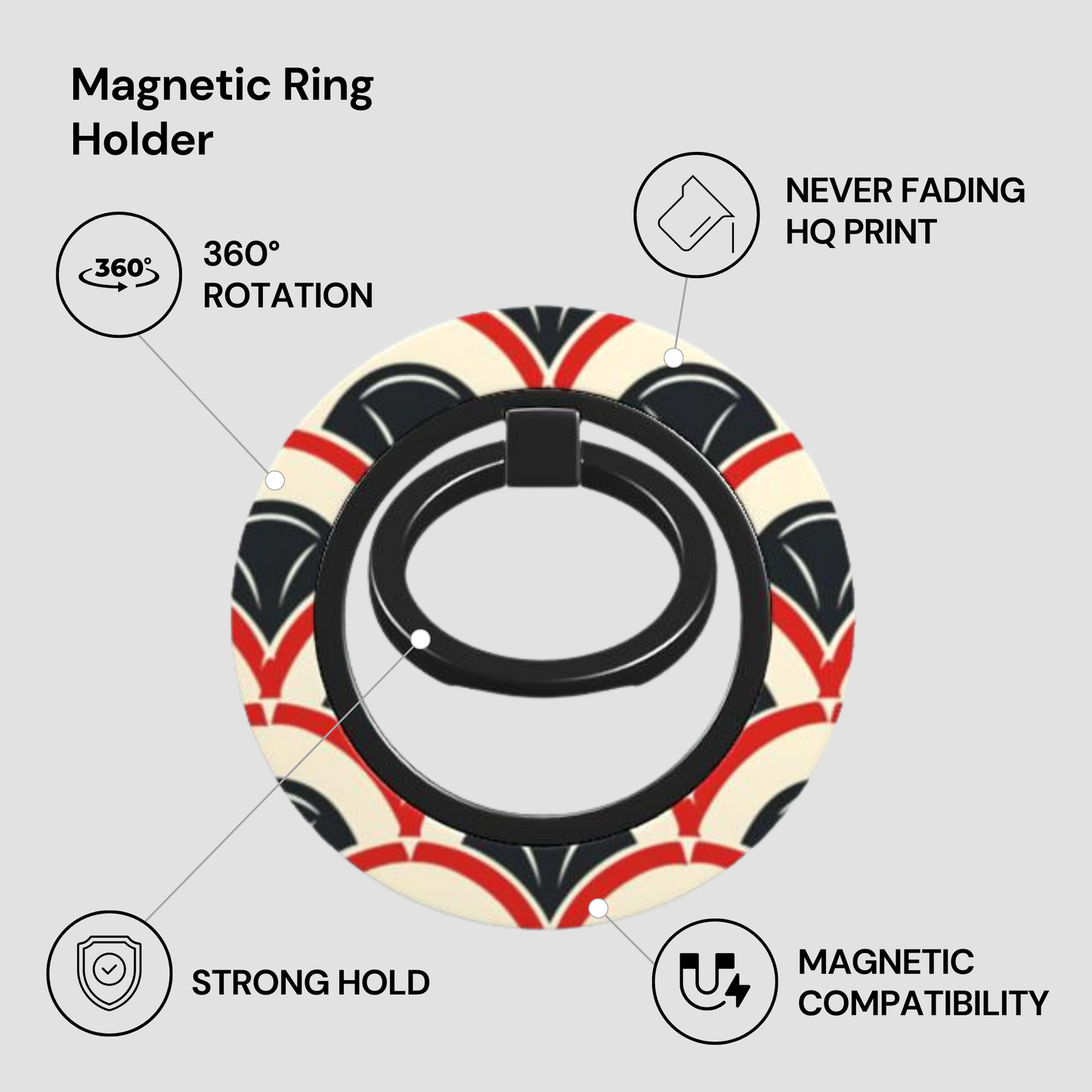 Magnetic ring holder with Union Jack design on a gray background