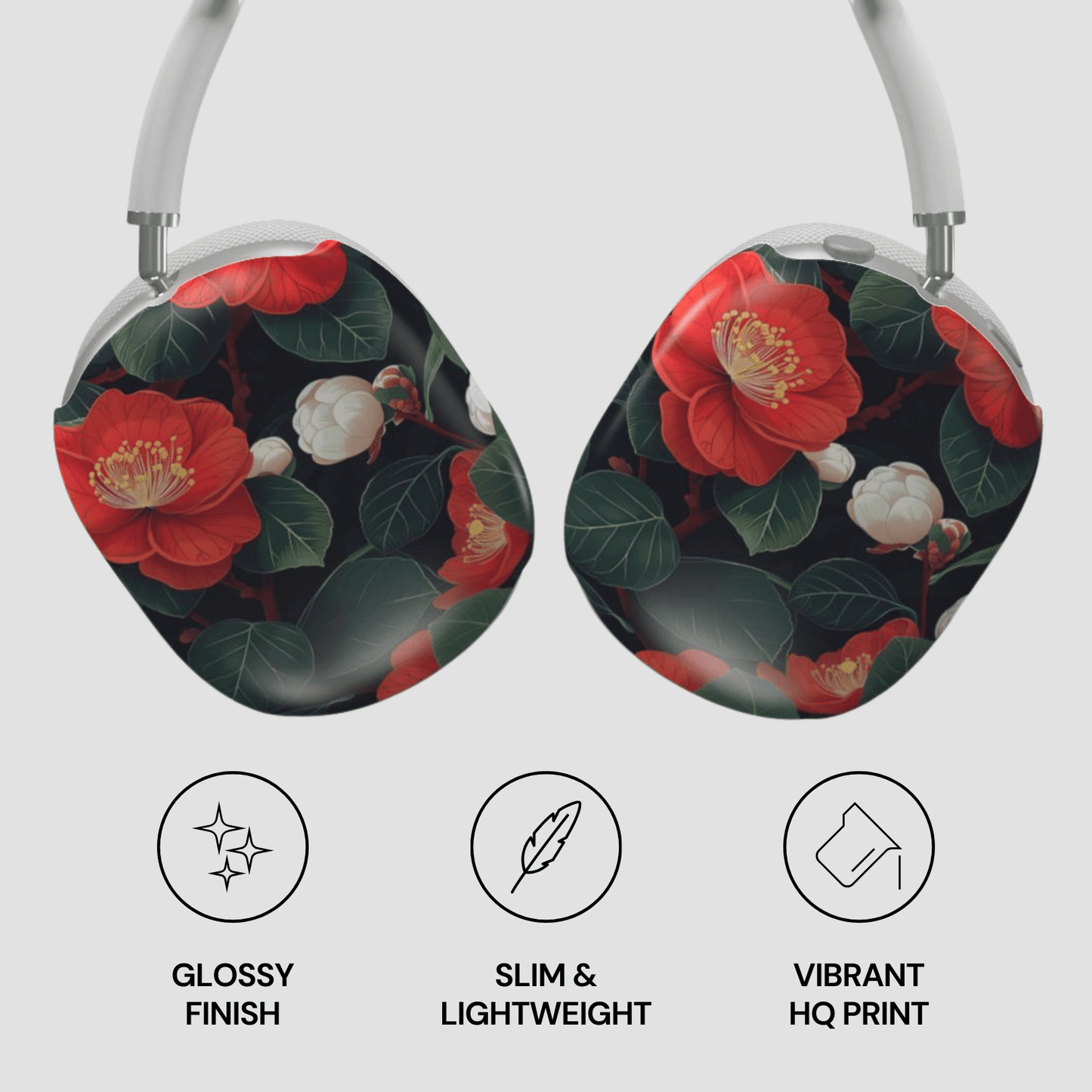 Floral design case with glossy finish, slim & lightweight features on a white background