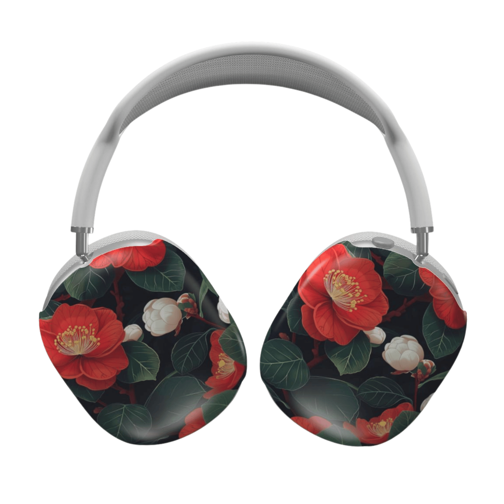 Headphones with floral design on a white background