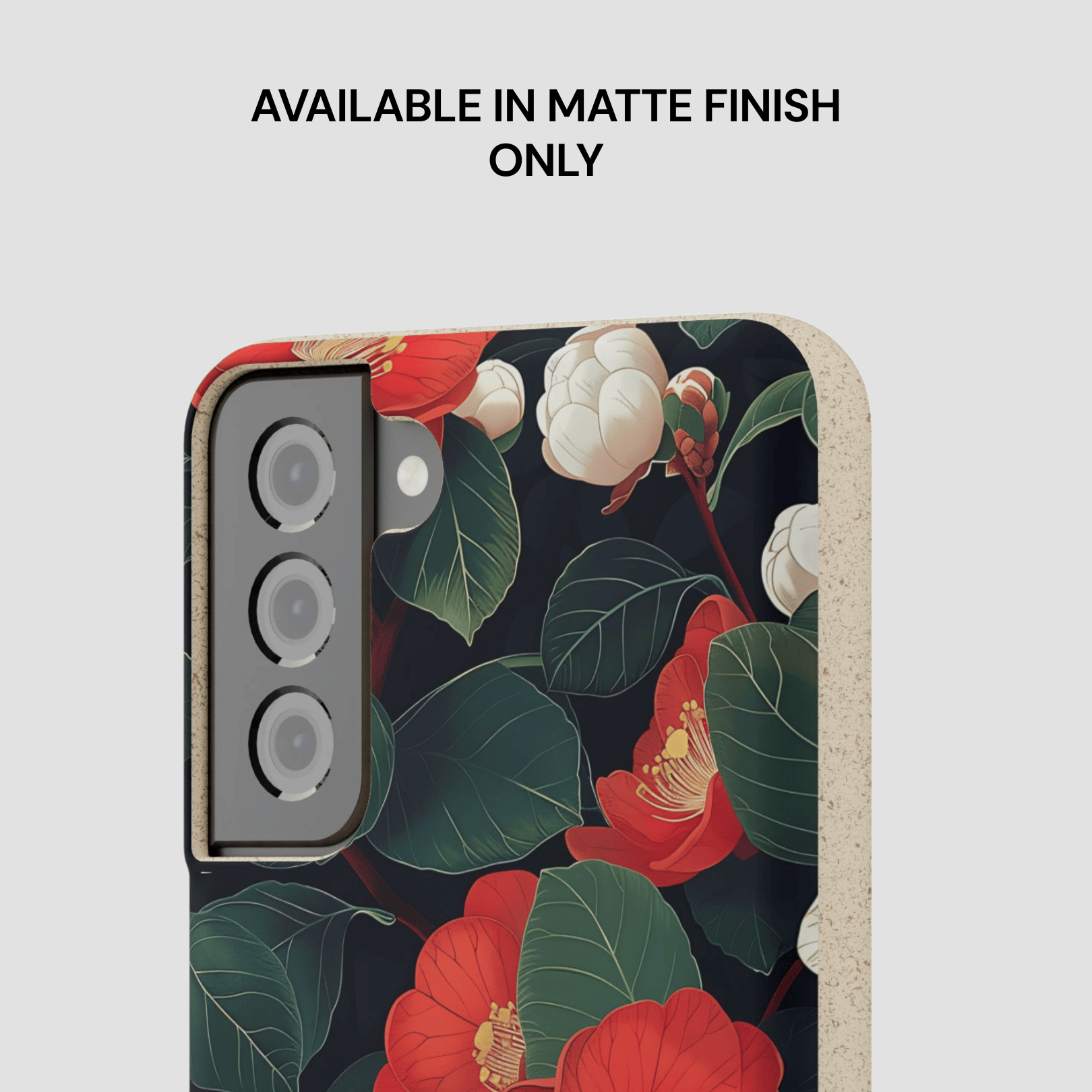 Phone case with floral design on a light gray background