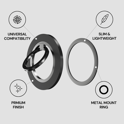 Metal mount ring with features highlighted on a light gray background