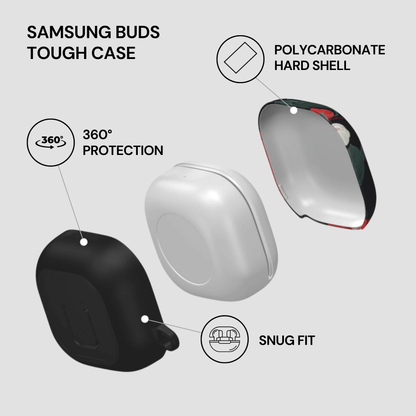Samsung Buds Tough Case with features highlighted on a white background