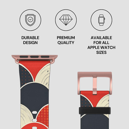 Watch strap with durable design, premium quality, and availability for all Apple Watch sizes on a light gray background.