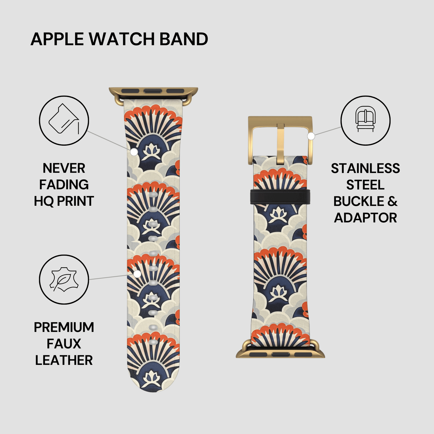 Apple watch band with floral design on a white background