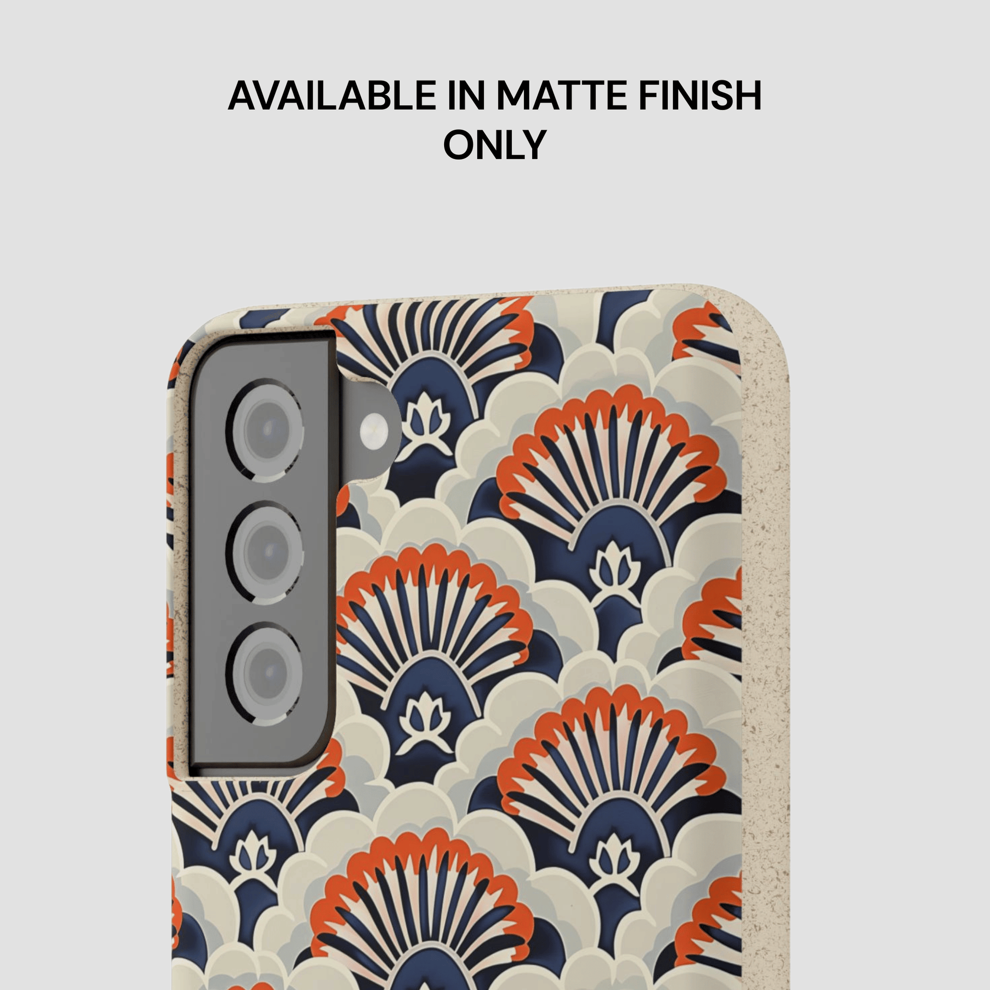 Phone case with geometric pattern on a light gray background