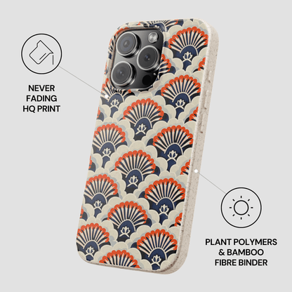 Phone case with shell pattern on a light gray background