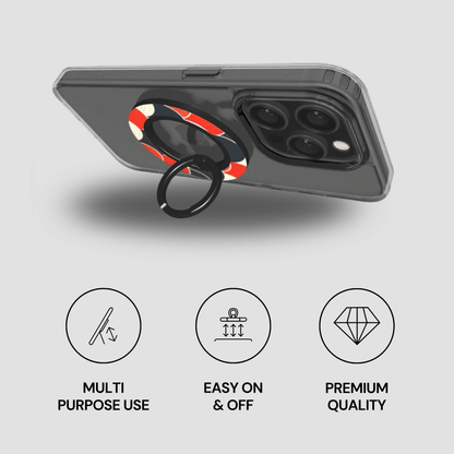 Phone case with ring holder on a gray background
